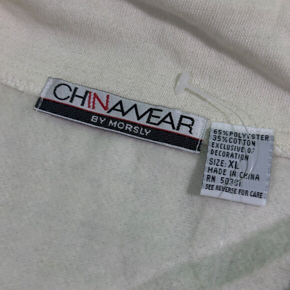 Chinawear by Morsly Sweatshirt Womens XL Ivory Embroidered Half-Zip Mock Neck - Picture 7 of 10